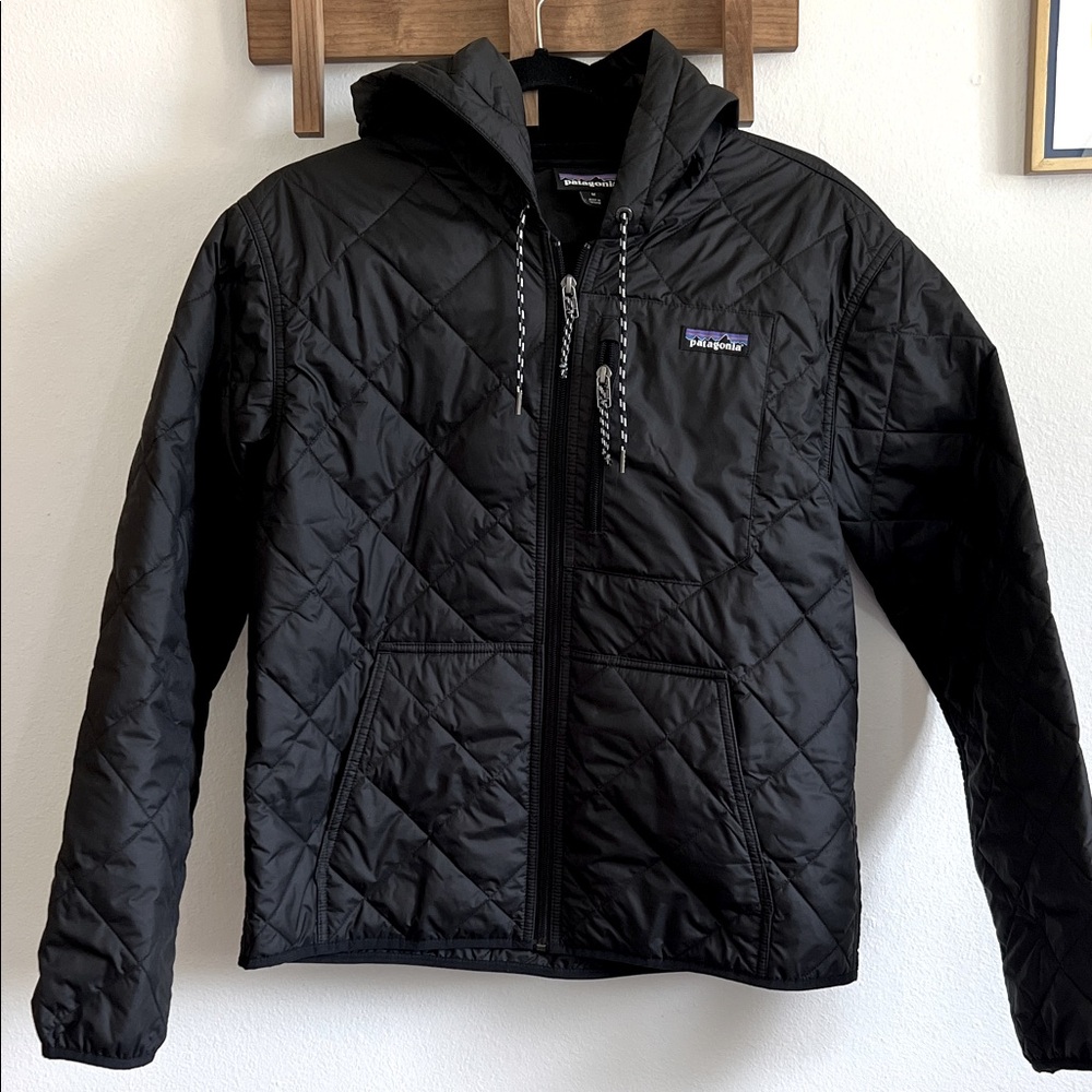 Patagonia Black Diamond Quilted Bomber Hooded Jacket, women’s size medium